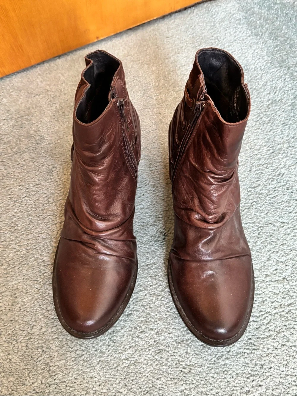 Miz Mooz Women's Brown Leather Ankle Boots with Side Zip